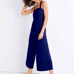 MADEWELL Blue Smocked Button-Front Crop Jumpsuit